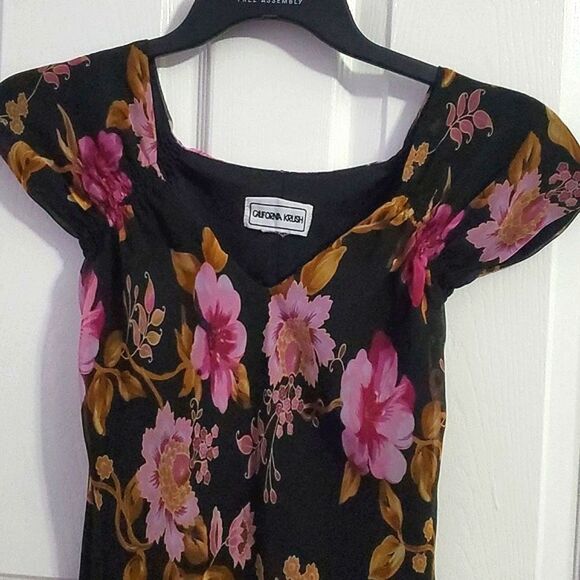 California Krush Black Pink Floral Boho Romantic Fit & Flowy Maxi Dress - Picture 2 of 10